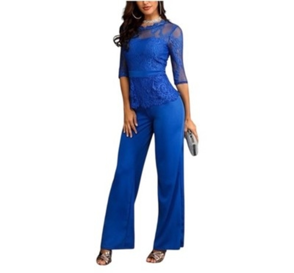 Royal Blue Lace Jumpsuit Wide Leg Formal Evening Party Romper Size M